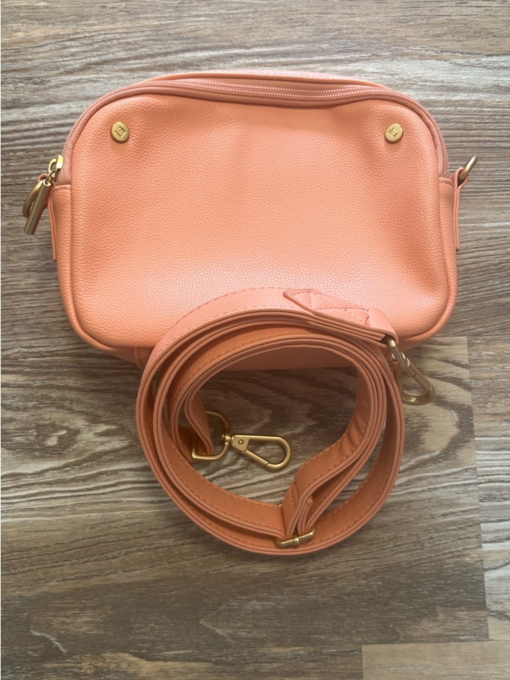 Thirty-One Double Zip Crossbody Purse Coral Peach Smooth Pebble